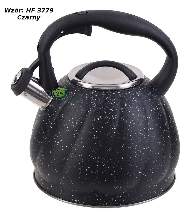 Czarny czajnik stalowy z gwizdkiem 3L Hoffner Elegance HF 3779