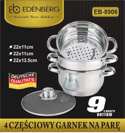 Garnek Edenberg EB 8906 22 cm  garnki do gotowania na parze PAROWAR
