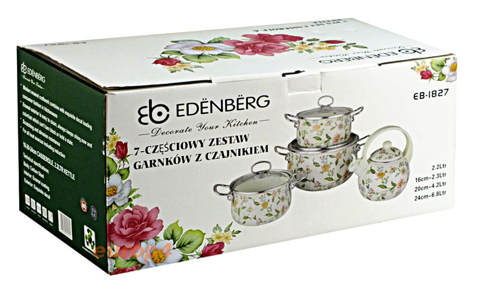 Garnki Edenberg EB 1827 zestaw garnków emaliowane czajnik komplet