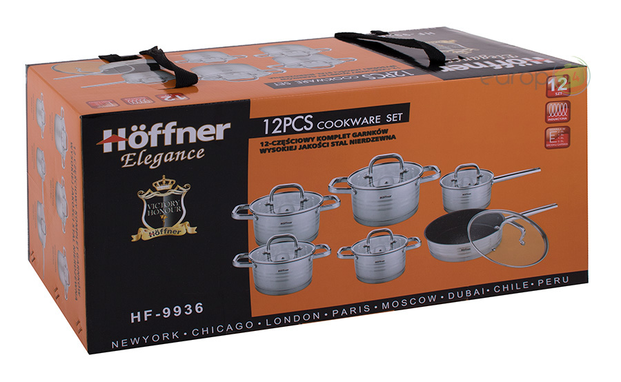 Komplet garnków ze stali nierdzewnej pakowany w pudełko Garnki Hoffner HF 9936
