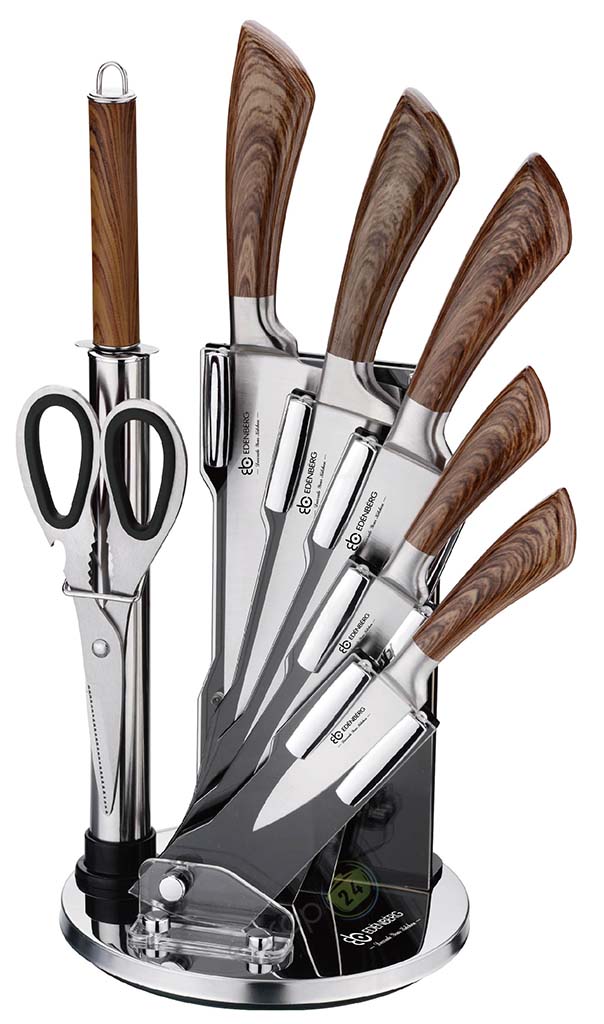 Noże kuchenne Edenberg EB 913 stalowe + stojak zestaw noży brązowe