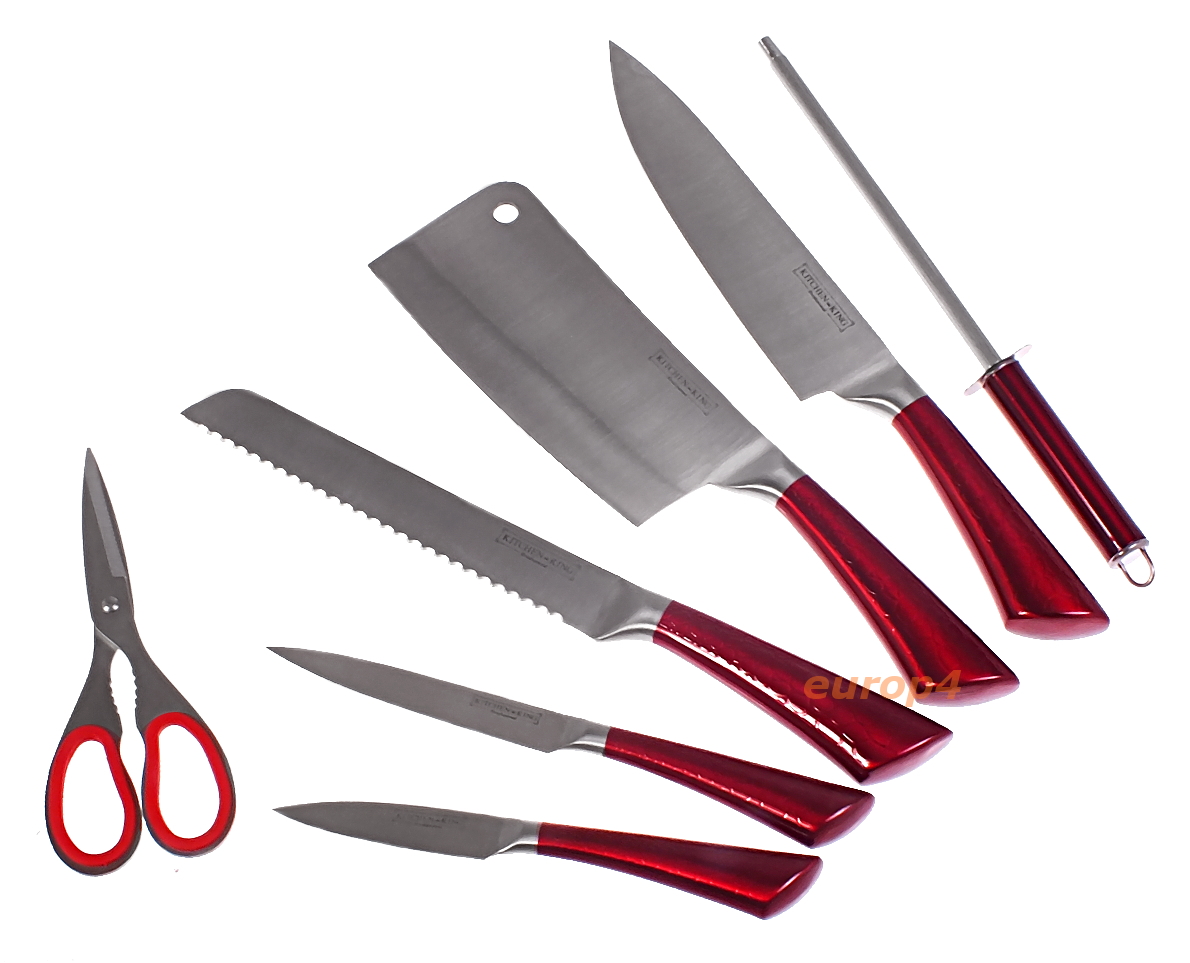 Noże kuchenne Knife Set KK 8HL red, blk, sil stalowe +stojak zestaw nóż komplet Wybór