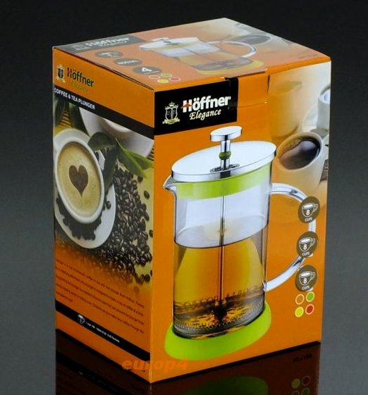 Szklany zaparzacz Hoffner HF 1129  do herbaty 800 ml ziół kawy dzbanek żółty